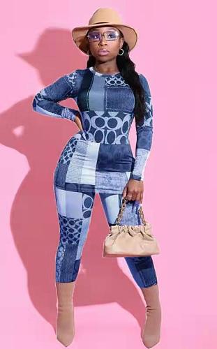 Fashion Printed Women Long Sleeves Bodycon Pants 2 Piece Sets YF-9997