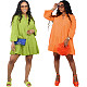 Women Lotus Sleeve Buttons Loose Casual Mini Dress YH-5301