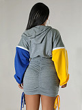 Women Patchwork Long Sleeves Zipper Front Casual Mini Dress YH-5303