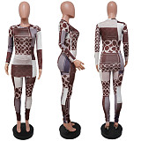 Fashion Printed Women Long Sleeves Bodycon Pants 2 Piece Sets YF-9997