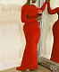 Ladies Long Sleeves Sexy Backless Splits Red Long Club Dresses YH-5302