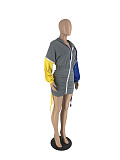 Women Patchwork Long Sleeves Zipper Front Casual Mini Dress YH-5303