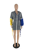 Women Patchwork Long Sleeves Zipper Front Casual Mini Dress YH-5303