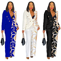 Fashion Printed Ladies Lapel Collar Long Sleeve Suit Two-piece YF-10602