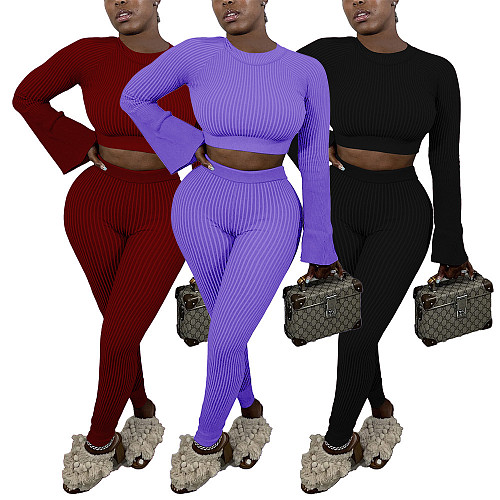 Women Flared Sleeves With Pencil Pants Leisure 2 Pieces Suits YF-9961