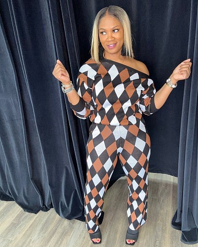 Leisure Women Plaid Knitted 2 Pieces Sets TR-1283