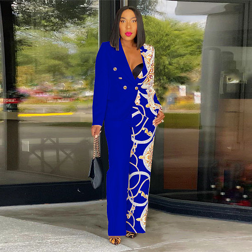 Fashion Printed Ladies Lapel Collar Long Sleeve Suit Two-piece YF-10602
