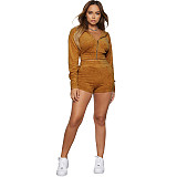 Sporty 2 Pieces Suits Women Crop Hoodies And Bodycon Shorts YF-1100