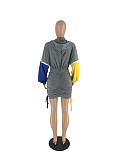Women Patchwork Long Sleeves Zipper Front Casual Mini Dress YH-5303