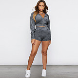 Sporty 2 Pieces Suits Women Crop Hoodies And Bodycon Shorts YF-1100