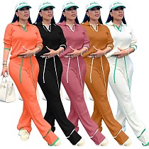 Women Turn-down Collar Long Pants Two Pieces Sets TR-1277