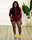 Wine Red Women Hoodies And Pockets Shorts 2 Pieces Suits YH-5322