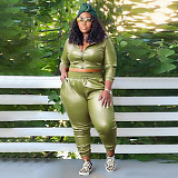Stylish Solid Color PU-leather Women Large Size 2 Pieces Suits NNWY-7959