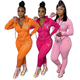 Zipper Up Long Sleeve Hooded Top Pencil Pants Sweatsuit CN-0052S3
