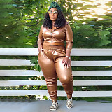 Stylish Solid Color PU-leather Women Large Size 2 Pieces Suits NNWY-7959