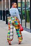 Trendy Plaid Printed Women Patchwork Pockets Cargo Pants OD-8612
