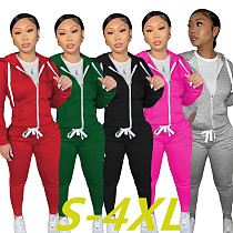 Casual Solid Basic Hoodie Jacket Two Piece Pants Sets DN-8777
