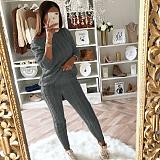 Autumn Winter Women Solid Color Sweatersporty Large Size 2 Pieces Suits RS-1118