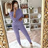 Autumn Winter Women Solid Color Sweatersporty Large Size 2 Pieces Suits RS-1118