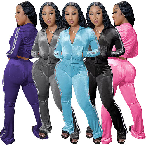 Velvet Long Sleeve Zipper Jacket Full Pants Tracksuits YD-8656