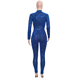 Geometric Long Sleeve Crop Top Skinny Pants Outfits SH-390435