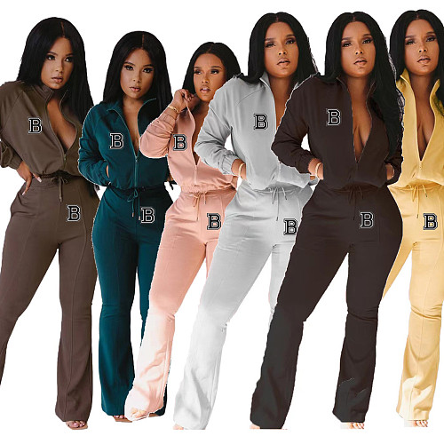 Sportswear Zip-up Jacket Flare Pants Two Piece Sets OQ-036