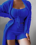 Plush Casual Homewear Three Piece Lace Up Pajama Set  RS-6658