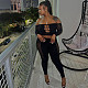 Sexy Strapless Hollow Out Crop Top And Long Pants Women Black Two Pieces Set MXXB-K23ST156