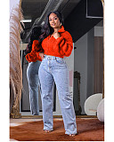 Fashion Women Lantern Sleeve Zipper Front Sweater XT-8218