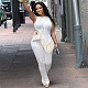 Women Irregular Tassel Tops And Long Pants White Casual Sets MXXB-K23ST262