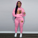 Plus Size Suits Women Printed Hooded Sweatshirt And Sporty Pants DN-N8999B76