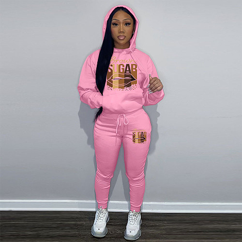 Plus Size Suits Women Printed Hooded Sweatshirt And Sporty Pants DN-N8999B76