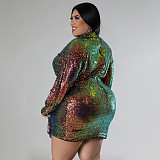 Large Size Women Sequined Lace-up Sexy Mini Club Dresses NNWY-7938