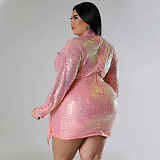 Large Size Women Sequined Lace-up Sexy Mini Club Dresses NNWY-7938