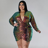 Large Size Women Sequined Lace-up Sexy Mini Club Dresses NNWY-7938