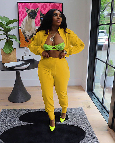 Women Zipper Slit Sleeves Jacket And Pants Sporty Two Pieces Suits AIL-252