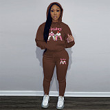 Large Size Suits Girl Printed Hooded Sweatshirt With Sporty Pants DN-N8999F26