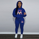Large Size Suits Girl Printed Hooded Sweatshirt With Sporty Pants DN-N8999F26