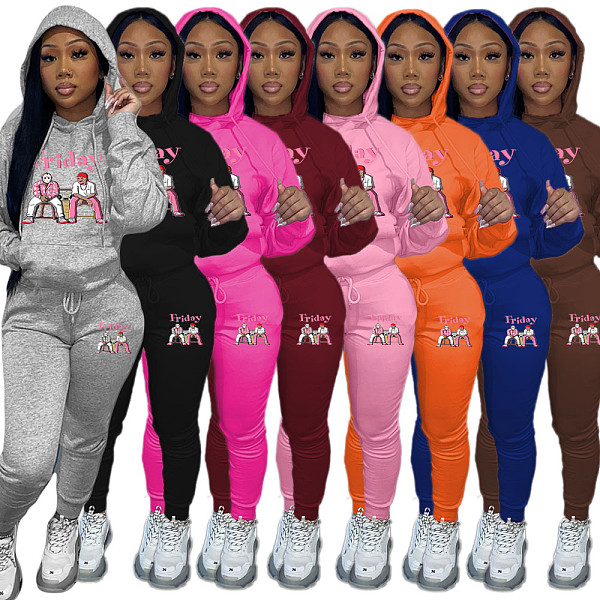 Large Size Suits Girl Printed Hooded Sweatshirt With Sporty Pants DN-N8999F26