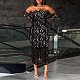 Black Lace Strapless Feather Sexy Split Midi Dresses NY-10630