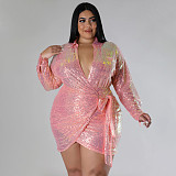 Large Size Women Sequined Lace-up Sexy Mini Club Dresses NNWY-7938
