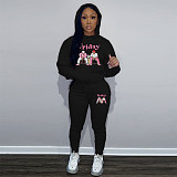 Large Size Suits Girl Printed Hooded Sweatshirt With Sporty Pants DN-N8999F26