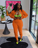 Women Zipper Slit Sleeves Jacket And Pants Sporty Two Pieces Suits AIL-252