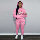 Large Size Suits Girl Printed Hooded Sweatshirt With Sporty Pants DN-N8999F26