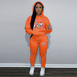 Large Size Suits Girl Printed Hooded Sweatshirt With Sporty Pants DN-N8999F26