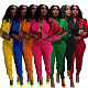 Women Zipper Slit Sleeves Jacket And Pants Sporty Two Pieces Suits AIL-252