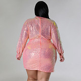 Large Size Women Sequined Lace-up Sexy Mini Club Dresses NNWY-7938