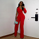 Women Single Shoulder Wide-leg Long Pants Red Sexy 2 Pieces Set NY-10645