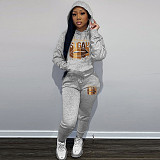 Plus Size Suits Women Printed Hooded Sweatshirt And Sporty Pants DN-N8999B76