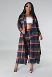 Autumn Winter Ladies Plaid Print Long Coat With Pants Suits ZAND-31308